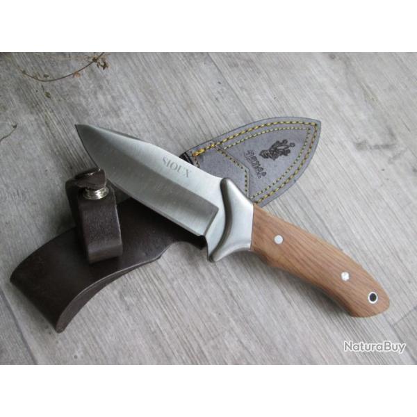 couteau droit JOKER  "Sioux" avec etui cuir de ceinture (h)