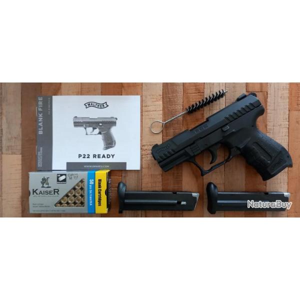 9mm pak WALTHER P22 READY 2 CHARGEURS + 50 cartouches KAISER...