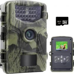 Caméra de Chasse Surveillance 36MP 4K Video Carte SD de 32 Go Étanche IP66 Vision Nocturne