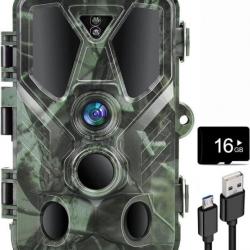 Caméra de Surveillance Chasse 36MP Vidéo 4K Carte SD de 16GB Étanche IP66 Vision Nocturne Angle 120°