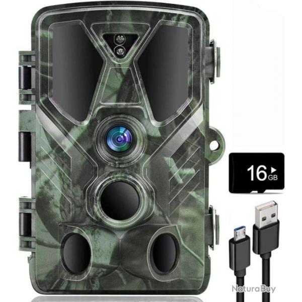 Camra de Surveillance Chasse 36MP Vido 4K Carte SD de 16GB tanche IP66 Vision Nocturne Angle 120