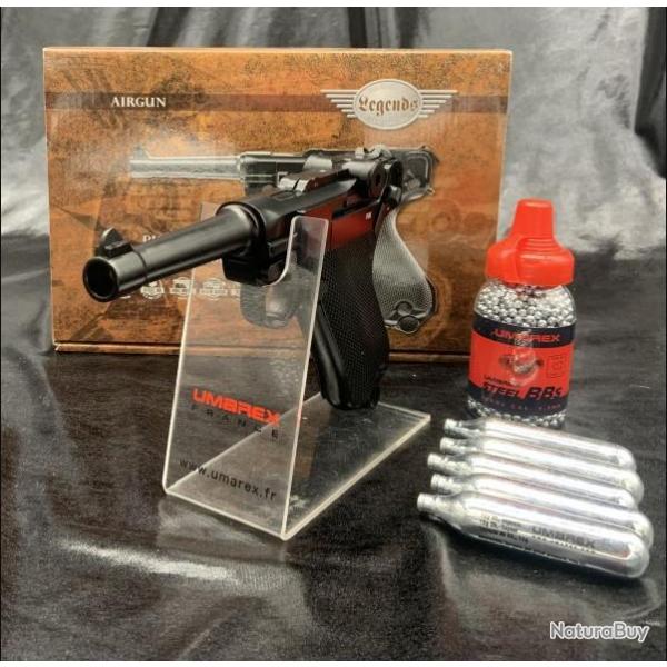 Pack prt  tirer Pistolet "LUGER Legends P.08" - Cal BBs 4,5mm - CO2 - Umarex