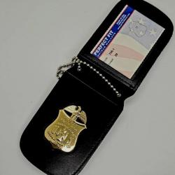 RÉDUCTION! [POLICE AMERICAINE] BADGE FBI MÉTAL SUR PLAQUE CUIRE VÉRITABLE CUIR MADE IN USA!