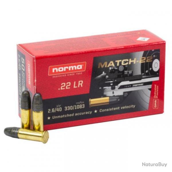 Cartouches Norma Match-22 Lead Round Nose - Cal. 22 LR - Par 10