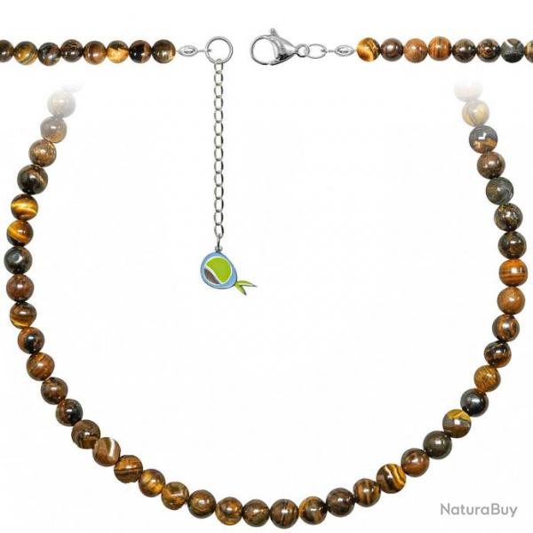 Collier en oeil de tigre - Perles rondes 6 mm - 38 cm