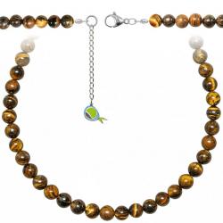 Collier en oeil de tigre - Perles rondes 8 mm - 38 cm