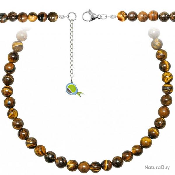 Collier en oeil de tigre - Perles rondes 8 mm - 38 cm