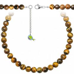 Collier en oeil de tigre - Perles rondes 10 mm - 38 cm