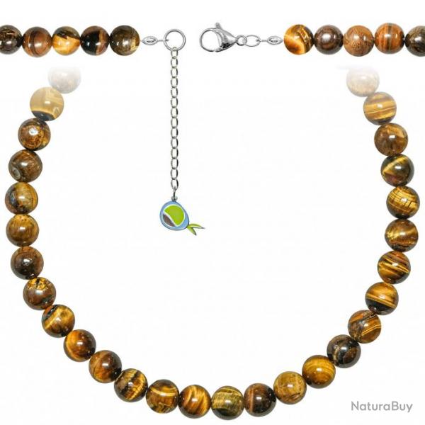 Collier en oeil de tigre - Perles rondes 10 mm - 38 cm