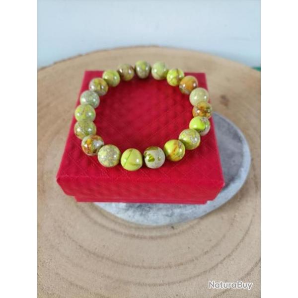 Bracelet en pierre naturelle Jaspe imprial perles 10 mm avec crin Rf : N125