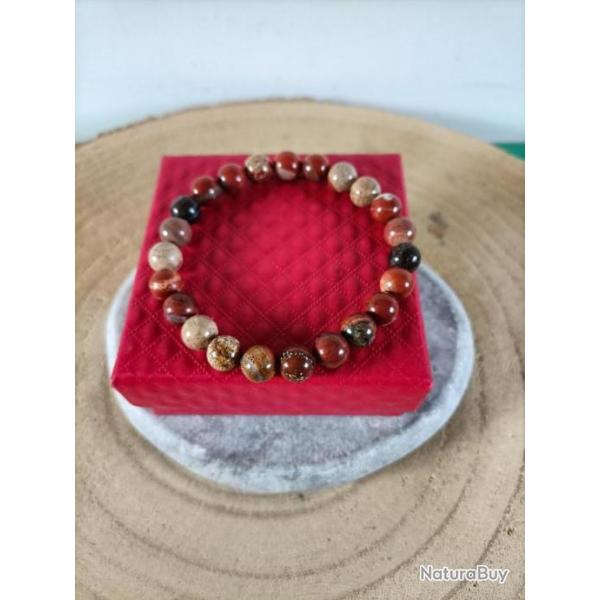 Bracelet en pierre naturelle Jaspe Rouge perles 8 mm Rf : N111