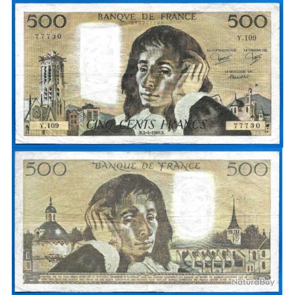 France 500 Francs 1980 Pascal Grand Billet Franc