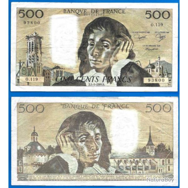 France 500 Francs 1980 Pascal Grand Billet Franc