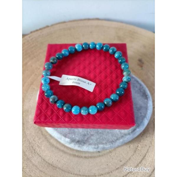 Bracelet perles 6 mm pierres naturelles Pierre Apatite qualit A+ avec crin ( Rf : N57 )