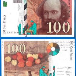 France 100 Francs 1997 Billet Cezanne Peintre Serie X Franc Frcs Frs Frc