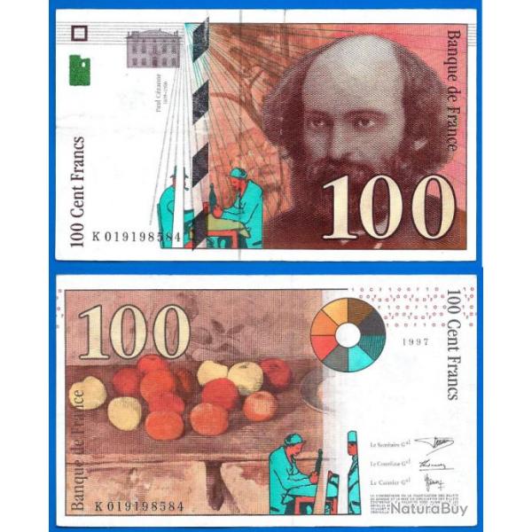 France 100 Francs 1997 Billet Cezanne Peintre Serie K Franc Frcs Frs Frc