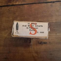 BOITE  MARQUÉE 8MM M30 SCHARFE S-PATRONEN ROTTW