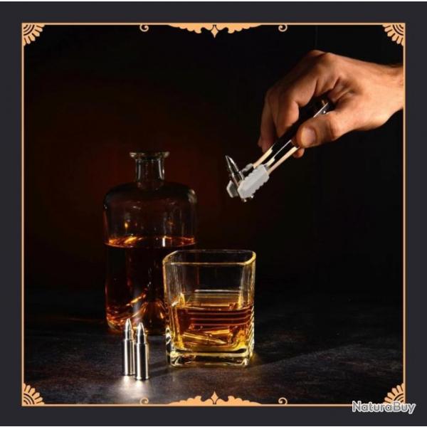 Glaons Rutilisables 6 Pierres  Whisky en Forme de Cartouche - en Acier Inoxydable ide cadeaux
