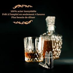 Coffret cadeau St Valentin ! Glaçons Réutilisables 6 Pierres à Whisky en Forme de Cartouche acier. B