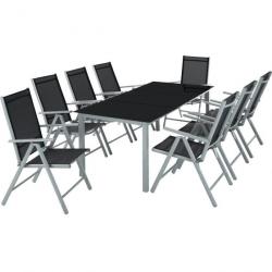 ACTI-Salon de jardin aluminium gris argenté 8 places( 8 chaises+ 1 table en verre) salon165