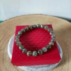 Bracelet en pierre naturelle Labradorite qualité A  perles 8 mm avec écrin Réf : N48