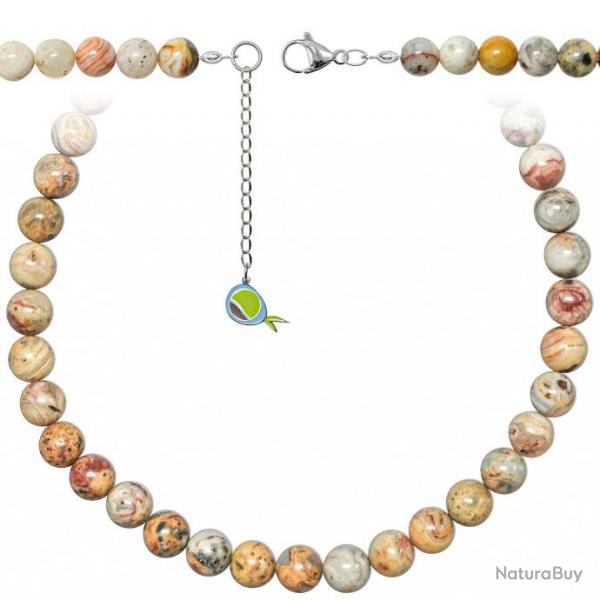 Collier en agate crazy lace - Perles rondes 10 mm - 38 cm