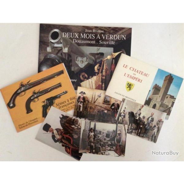 Lot MUSE EMPERI LIVRES ARMES, CHTEAU, DEUX MOIS A VERDUN de Jean Brunon + Cartes postales uniforme