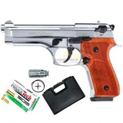 Pack pistolet d'alarme Ekol Firat Magnum cal.9mm chrome et bois + 50 balles à blanc et accessoires