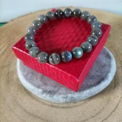 Bracelet en pierre naturelle Labradorite qualité A perles 10 mm avec écrin Réf : N16
