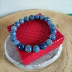 Bracelet en pierre naturelle Aventurine bleue perles 10 mm avec écrin Réf : N31