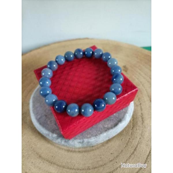 Bracelet en pierre naturelle Aventurine bleue perles 10 mm avec crin Rf : N31