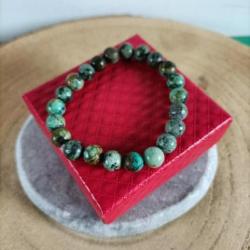 Bracelet en pierre naturelle Turquoise Africaine perles 8 mm avec écrin Réf : N30