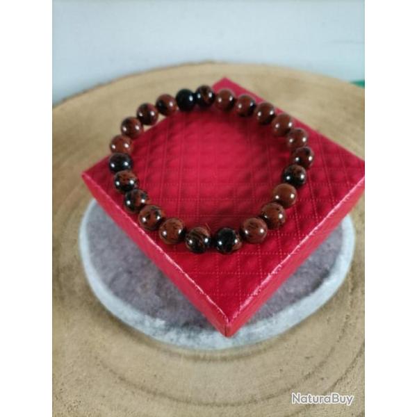 Bracelet en pierre naturelle Jaspe Acajou perles 8 mm avec crin Rf : N27
