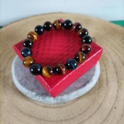 Bracelet perles 12 mm pierres naturelles 3 oeils, avec écrin Réf : N26