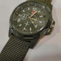 Montre Militaire Tankiste Armée Suisse Homme Bracelet Tissu VERT KAKI