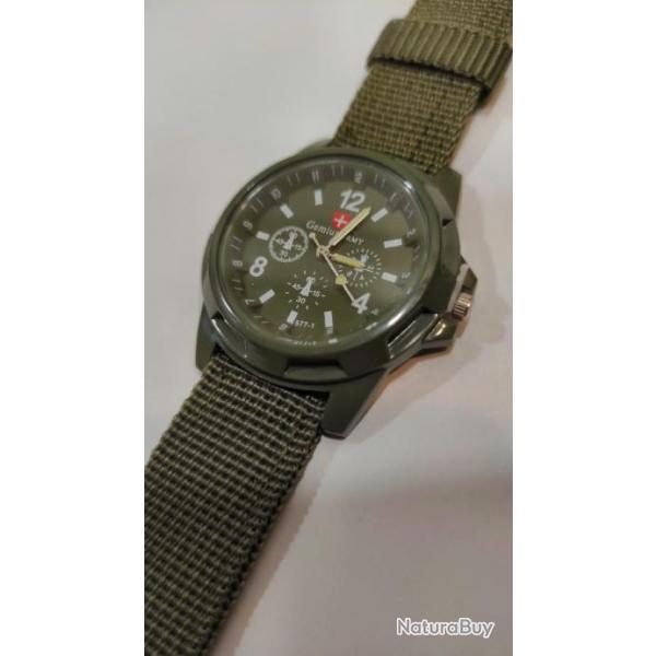 Montre Militaire Tankiste Arme Suisse Homme Bracelet Tissu VERT KAKI