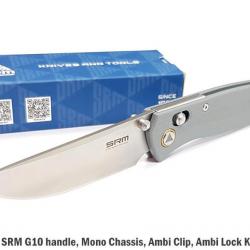 Couteau SRM Knives 255L-GK Gray Lame Acier 10Cr15CoMoV Manche G10 IKBS Clip Ambi Lock SRM255LGK