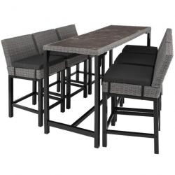 ACTI-Ensemble Table en rotin avec 6 chaises+ table LOLA gris salon852