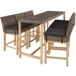 ACTI-Ensemble Table en rotin avec 6 chaises+ table LOLA marron naturel salon854