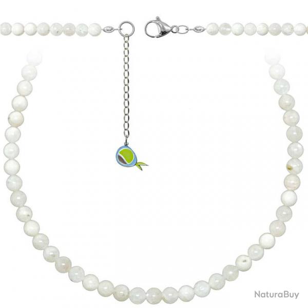 Collier en pierre de lune blanche - Perles rondes 6 mm - 38 cm