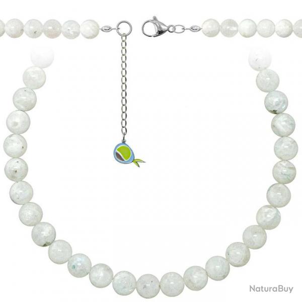 Collier en pierre de lune blanche - Perles rondes 10 mm - 38 cm