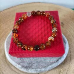 Bracelet en pierre naturelle Agate veine de Dragon perles 8 mm avec écrin Réf : N68