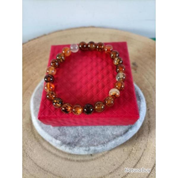 Bracelet en pierre naturelle Agate veine de Dragon perles 8 mm avec crin Rf : N68