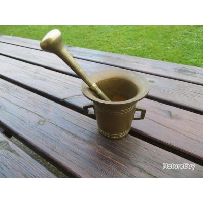 ANCIEN MORTIER EN Bronze Avec Son Grand Pilon Travail Du Maghreb 3