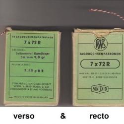 1 boîte de 10 cartouches   calibre 7x72 R (R.W.S)