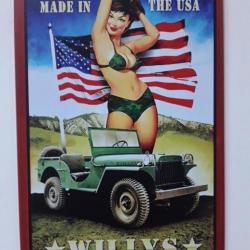 PLAQUE METAL JEEP "PIN-UP MADE IN THE USA"