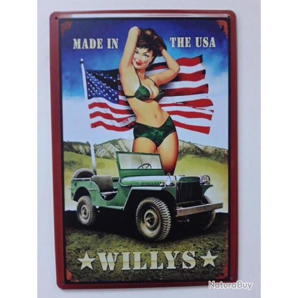 PLAQUE METAL JEEP "PIN-UP MADE IN THE USA"