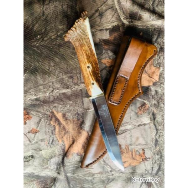 couteau de chasse artisanal / bois de cerf / 4