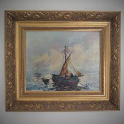 Superbe marine encadrée-Huile sur toile début XXème signée et encadrée-Collection personnelle-Marine