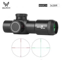 Lunette Visée Fusil Air Comprime Portée Chasse Sniper Point Rouge HT3x28IR tube 7.30mm Tir +Rail